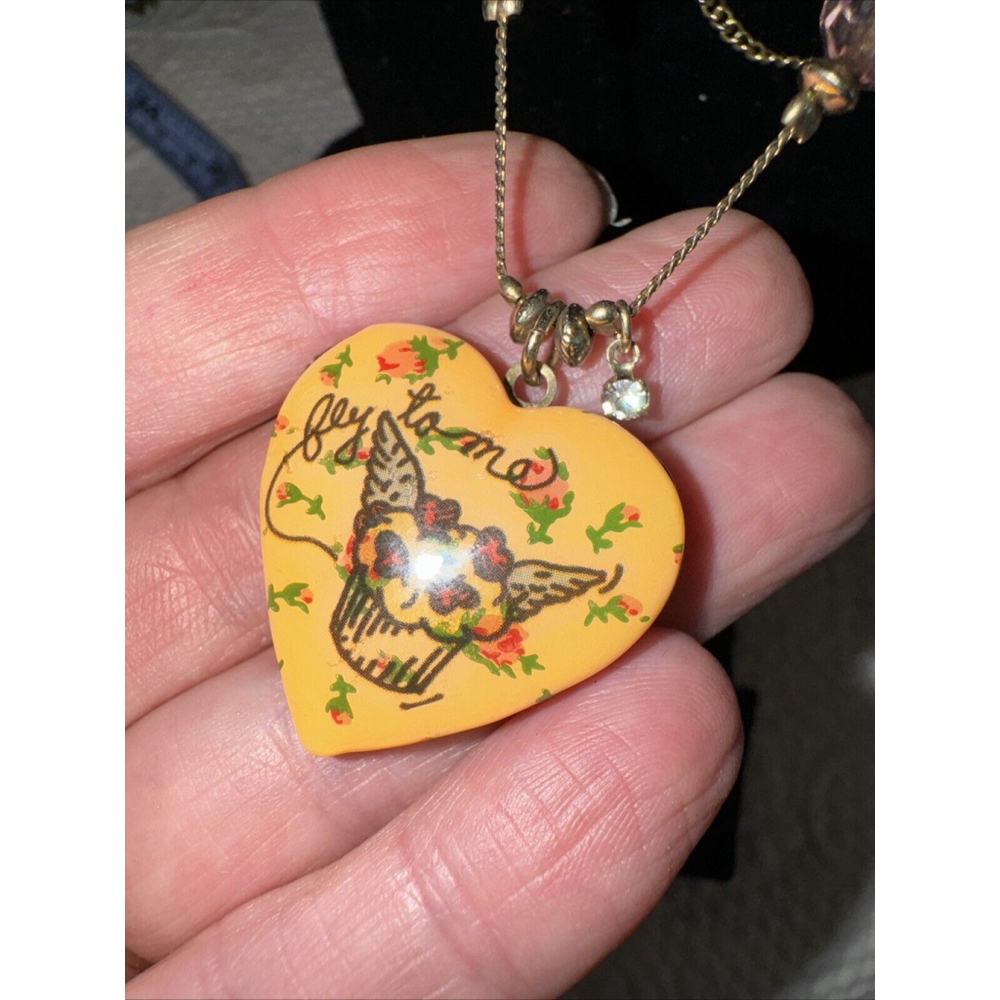 Betsey Johnson Tea Party Heart Locket Pearl Necklace Rare - Picture 9 of 9